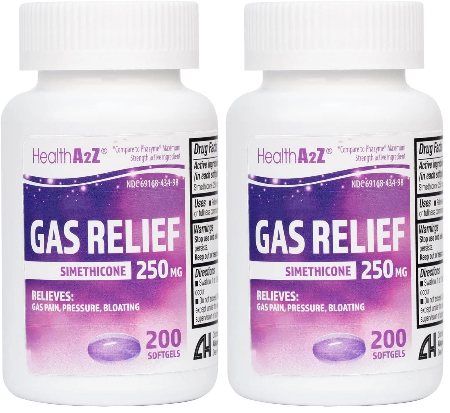 HealthA2Z Gas Relief Simethicone 250mg Softgels 50 Count | Fast Bloating & Pressure Relief — Purple