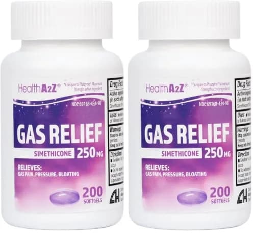 HealthA2Z Gas Relief Simethicone 250mg Softgels | 400 Count (2x200) Fast Acting Gas Relief thumbnail 1