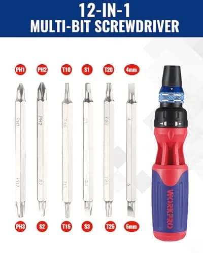 WORKPRO 12-in-1 Ratcheting Multi-Bit Screwdriver Set | Quick-Load Mechanism, Ergonomic Handle, Pack of 2 thumbnail 5