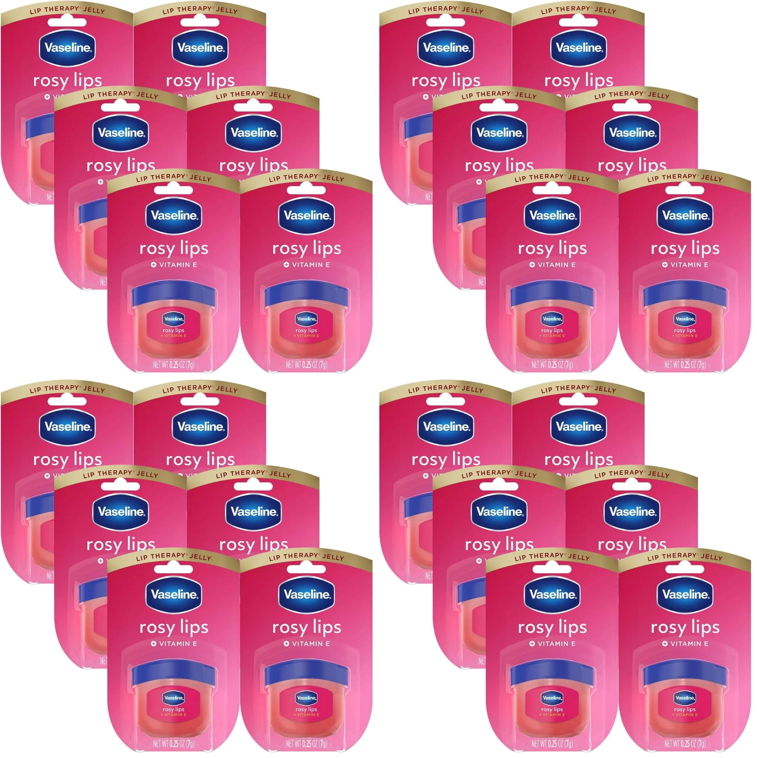 Vaseline Lip Therapy Rosy Lips Mini Jar Lip Balm, 0.25 oz Each (Pack of 24) - main product image