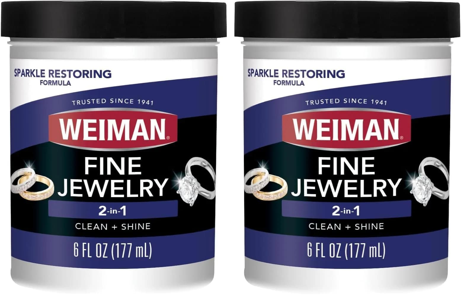Weiman Fine Jewelry Cleaner Liquid with Cleaning Brush – Restores Shine to Gold, Platinum, Gemstones & Diamonds – 12 Fl Oz (Pack of 2) - main product image