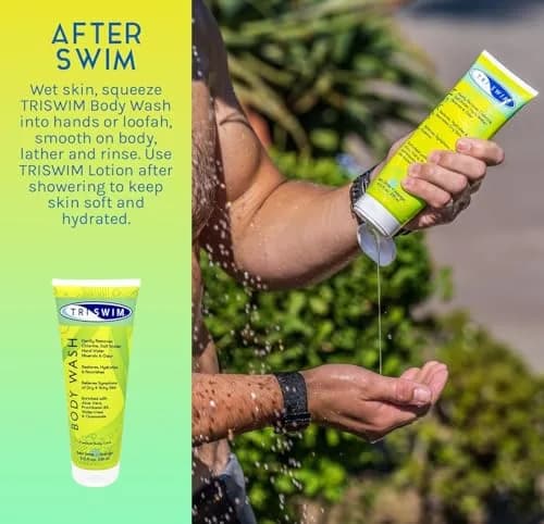 TRISWIM Chlorine Removal Body Wash 34 fl oz (1.0 L) | Removes Chlorine, Bromine, Minerals & Saltwater | Hydrates Dry Skin | For Swimmers & Athletes thumbnail 3