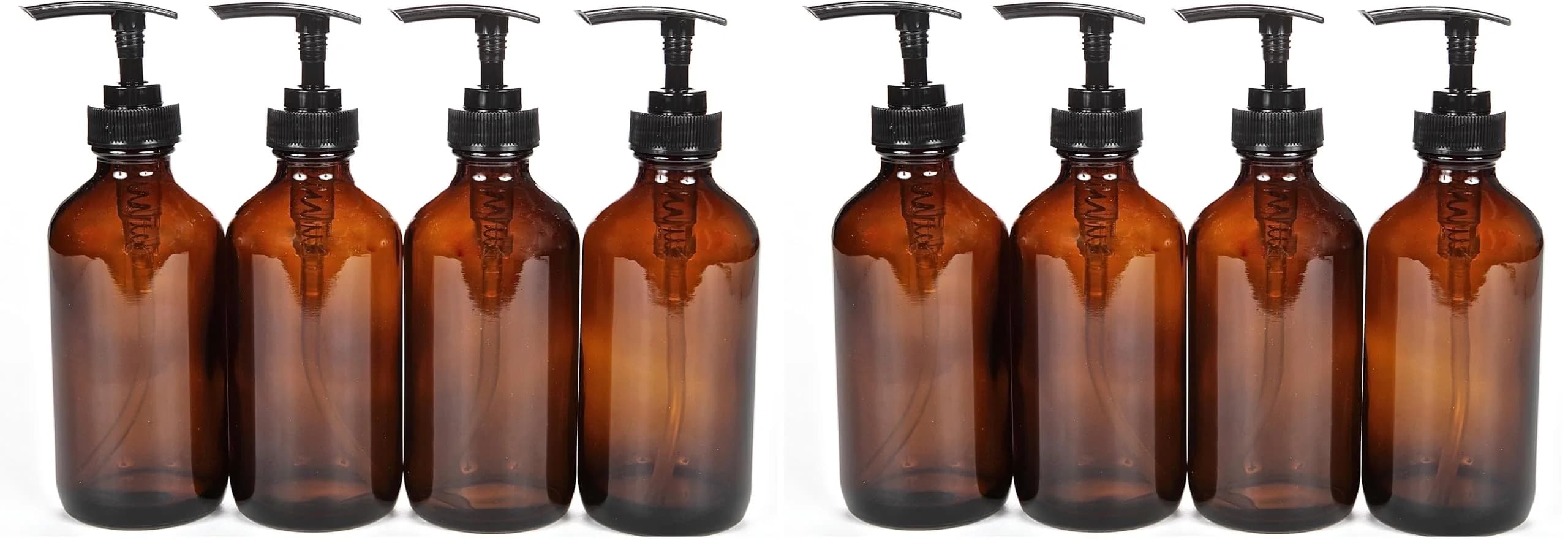 Vivaplex 8oz Amber Glass Bottles with Pump Dispenser | Reusable, Stylish & Leak-Proof — Amber
