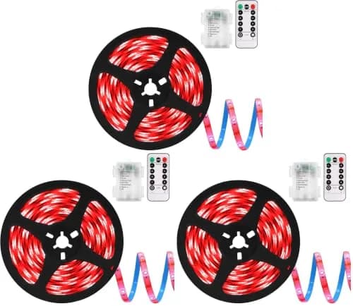 echosari Red LED Strip Lights Battery Operated, 90 LEDs, 9.8ft (3m), Remote Control, Pack of 3 thumbnail 1
