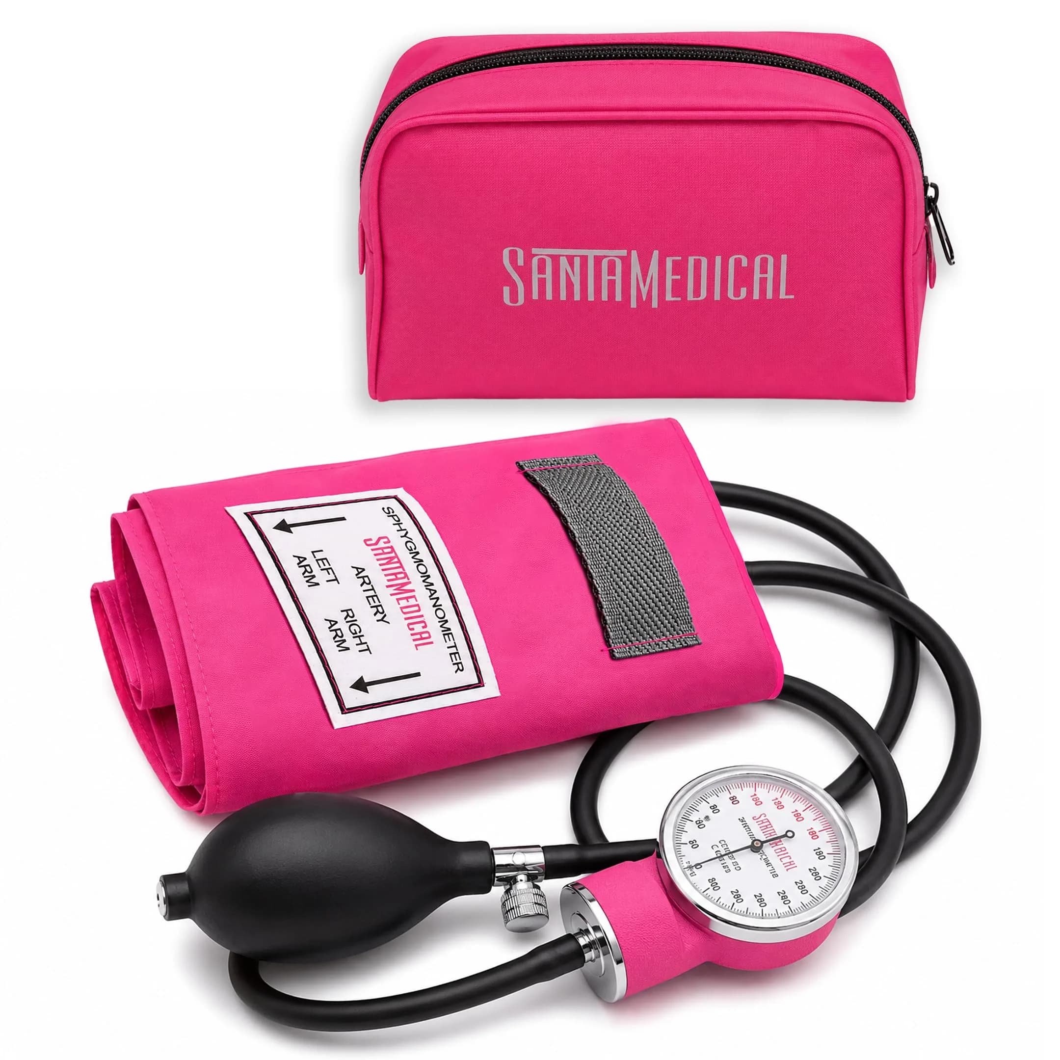 Santamedical Aneroid Sphygmomanometer with Stethoscope - Black - 0.43 kg (0.96 lb) | FDA Approved Manual Blood Pressure Monitor Kit — Pink