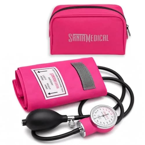 Santamedical Adult Deluxe Aneroid Sphygmomanometer - Pink | Manual BP Cuff with ±3 mmHg Accuracy & Carrying Case thumbnail 1