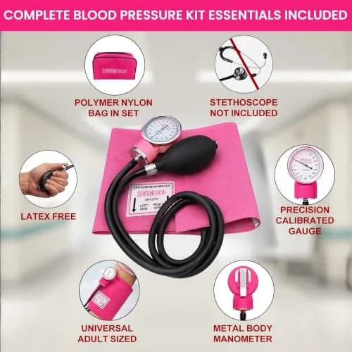 Santamedical Adult Deluxe Aneroid Sphygmomanometer - Pink | Manual BP Cuff with ±3 mmHg Accuracy & Carrying Case thumbnail 5