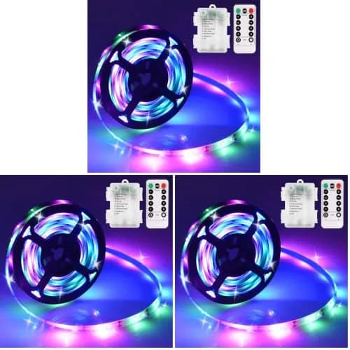 echosari RGB LED Strip Lights 9.8ft (3m) 90LED Battery Operated with Remote (Pack of 3) thumbnail 1