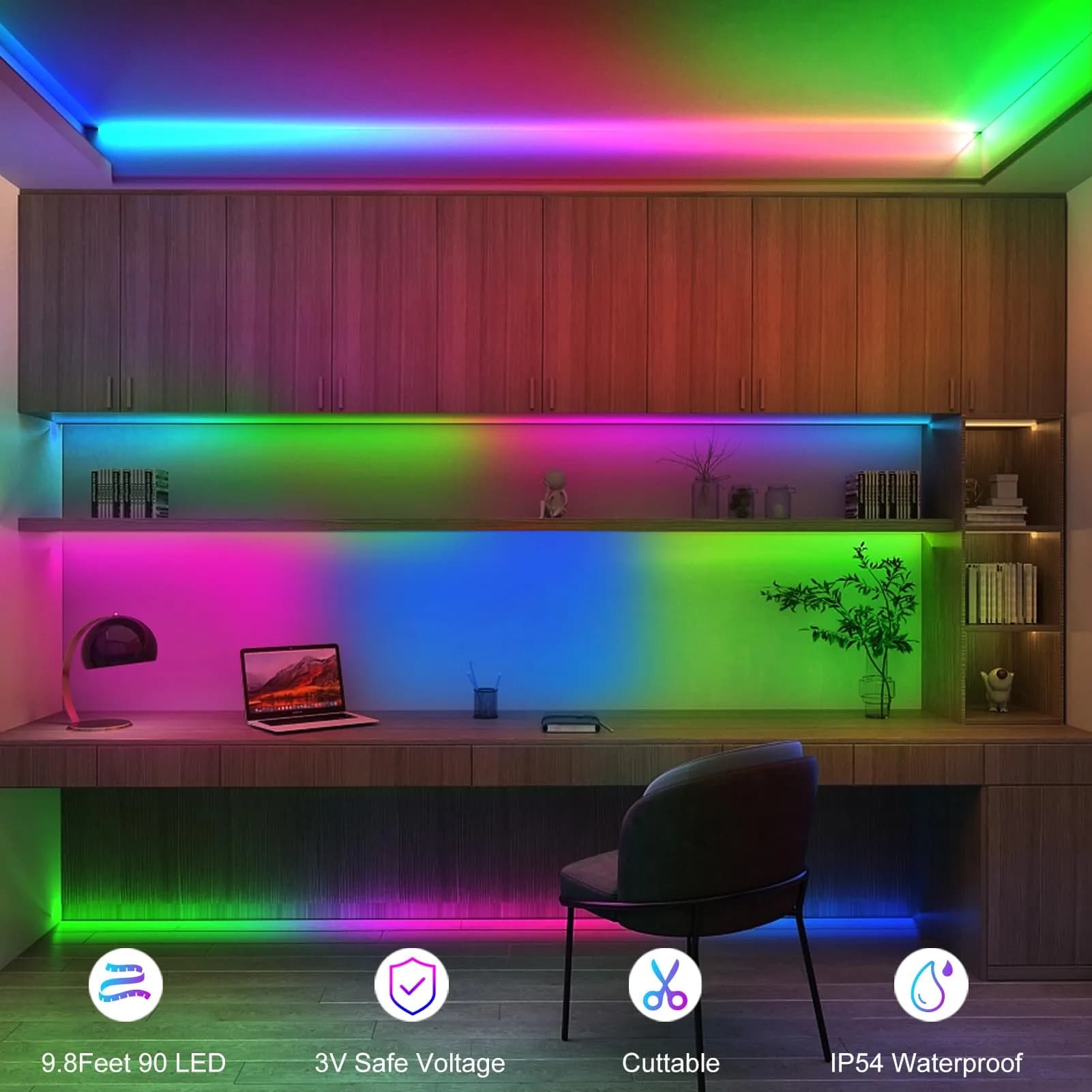 echosari RGB LED Strip Lights 9.8ft (3m) 90LED Battery Operated with Remote (Pack of 3) - view 4