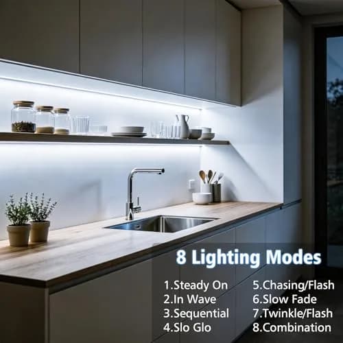 echosari Battery Operated LED Strip Lights White with Remote, 8 Modes, Dimmable, Timer, Self-Adhesive, Cuttable, 9.8ft (3m) 90LED (Pack of 3) | Ambient Lighting for Decor thumbnail 5