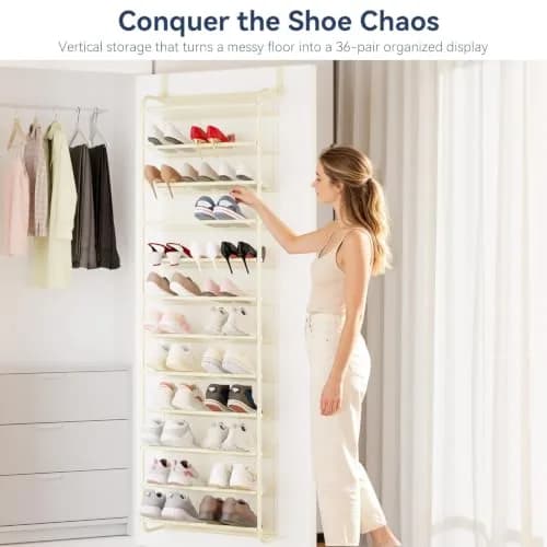 Whitmor 36 Pair Over the Door Shoe Rack 183cm (74") H x 55cm (21.7") W x 19cm (7.5") D | Stores 36 Pairs of Shoes thumbnail 3