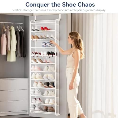 Whitmor 12-Tier Over the Door Shoe Rack, 74" H x 21.7" W x 7.5" D | Holds 36 Pairs of Shoes thumbnail 3