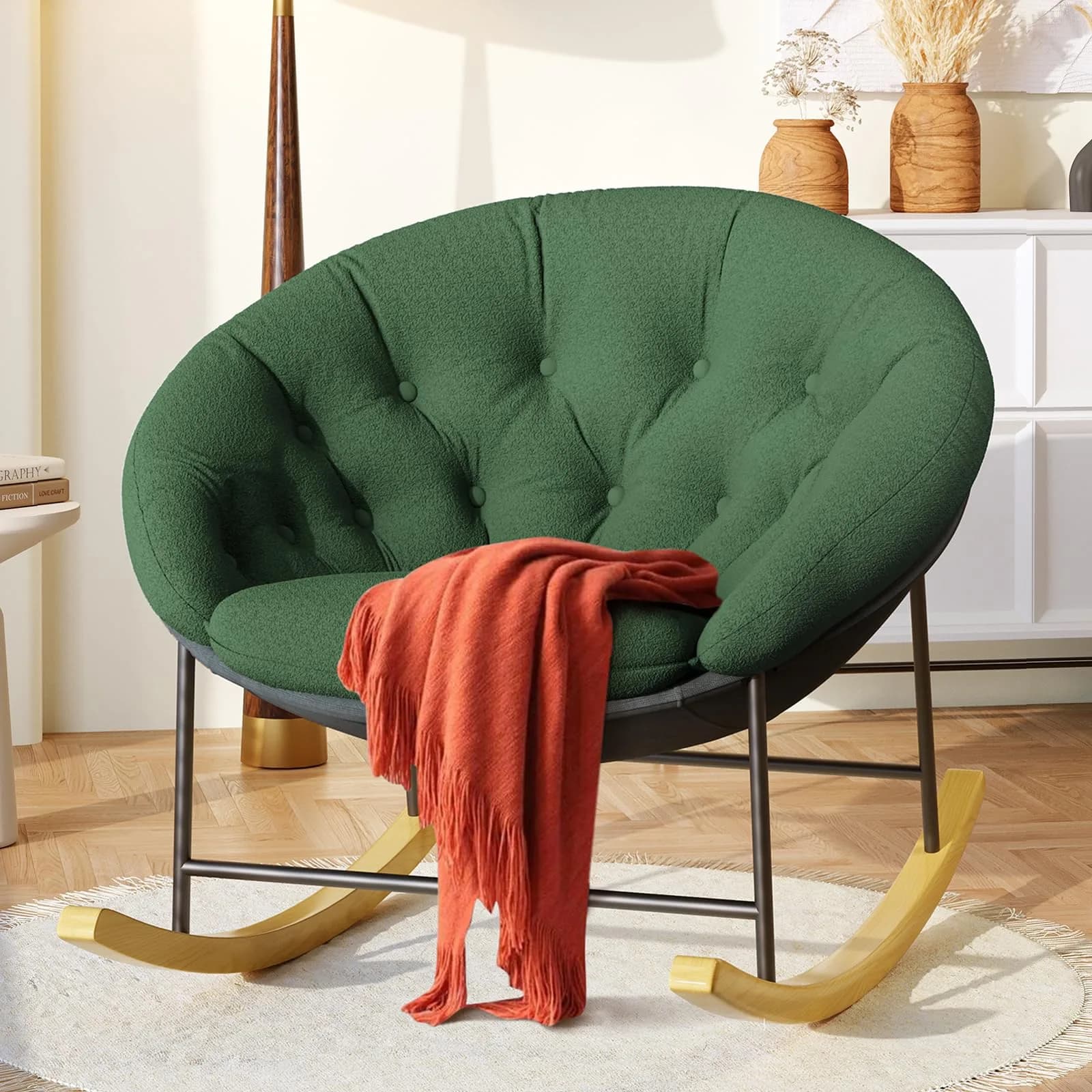 Kidirect Wide Nursery Rocking Chair with Removable Cushion | Comfy Saucer Design for Breastfeeding & Relaxing (Green)