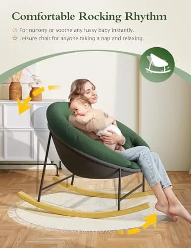 Kidirect Wide Nursery Rocking Chair with Removable Cushion | Comfy Saucer Design for Breastfeeding & Relaxing (Green) thumbnail 4