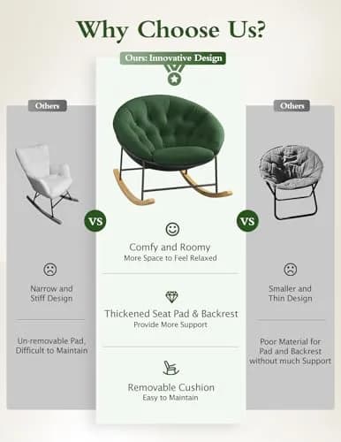 Kidirect Wide Nursery Rocking Chair with Removable Cushion | Comfy Saucer Design for Breastfeeding & Relaxing (Green) thumbnail 5