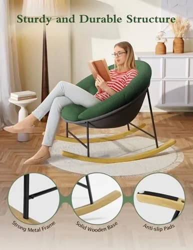 Kidirect Wide Nursery Rocking Chair with Removable Cushion | Comfy Saucer Design for Breastfeeding & Relaxing (Green) thumbnail 7