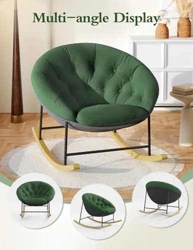 Kidirect Wide Nursery Rocking Chair with Removable Cushion | Comfy Saucer Design for Breastfeeding & Relaxing (Green) thumbnail 8