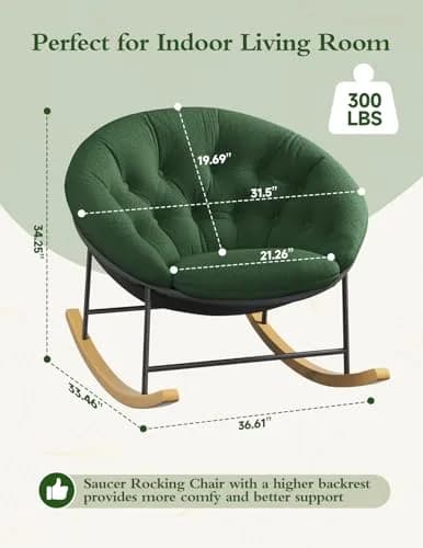 Kidirect Wide Nursery Rocking Chair with Removable Cushion | Comfy Saucer Design for Breastfeeding & Relaxing (Green) thumbnail 2