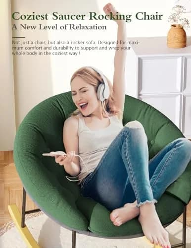 Kidirect Wide Nursery Rocking Chair with Removable Cushion | Comfy Saucer Design for Breastfeeding & Relaxing (Green) thumbnail 3
