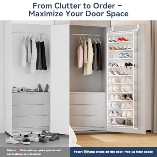 Whitmor 12-Tier Over the Door Shoe Rack 36-Pair Capacity | 183cm H x 55cm W x 19cm D thumbnail 6