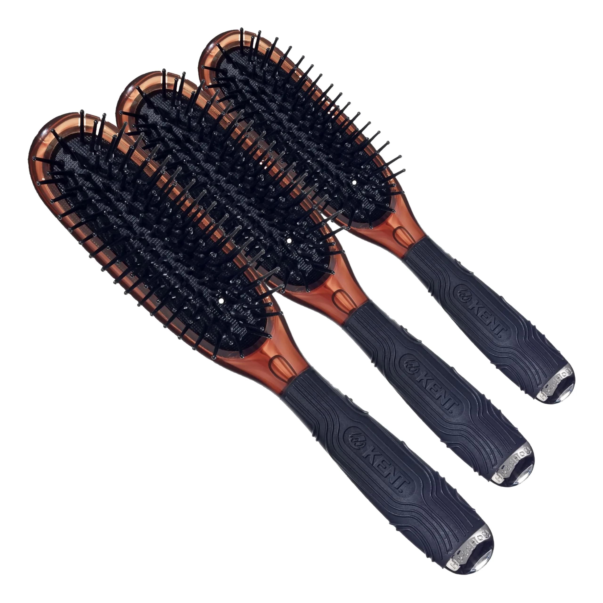 Kent HeadHog Detangler Brush Pack of 3 | Anti-Static Rounded Nylon Bristles for All Hair Types — Tortoiseshell