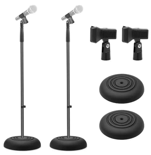 Pyle Universal Microphone Stand - Handheld Mic Compatible, Heavy Base, Adjustable Height 2.8-5 Ft, Pair thumbnail 1