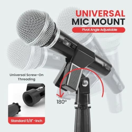 Pyle Universal Microphone Stand - Handheld Mic Compatible, Heavy Base, Adjustable Height 2.8-5 Ft, Pair thumbnail 3