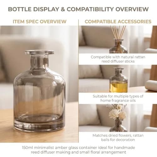 NARAMAX Aromatherapy Diffuser Amber 150ml | Refillable Glass Bottle for Relaxing Fragrance thumbnail 5