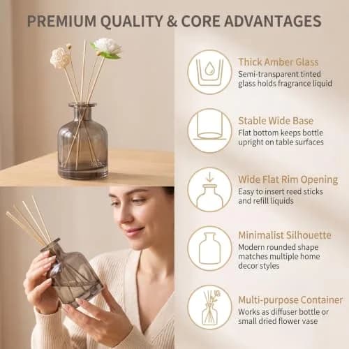 NARAMAX Aromatherapy Diffuser Amber 150ml | Refillable Glass Bottle for Relaxing Fragrance thumbnail 6