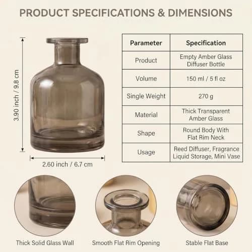 NARAMAX Aromatherapy Diffuser Amber 150ml | Refillable Glass Bottle for Relaxing Fragrance thumbnail 2