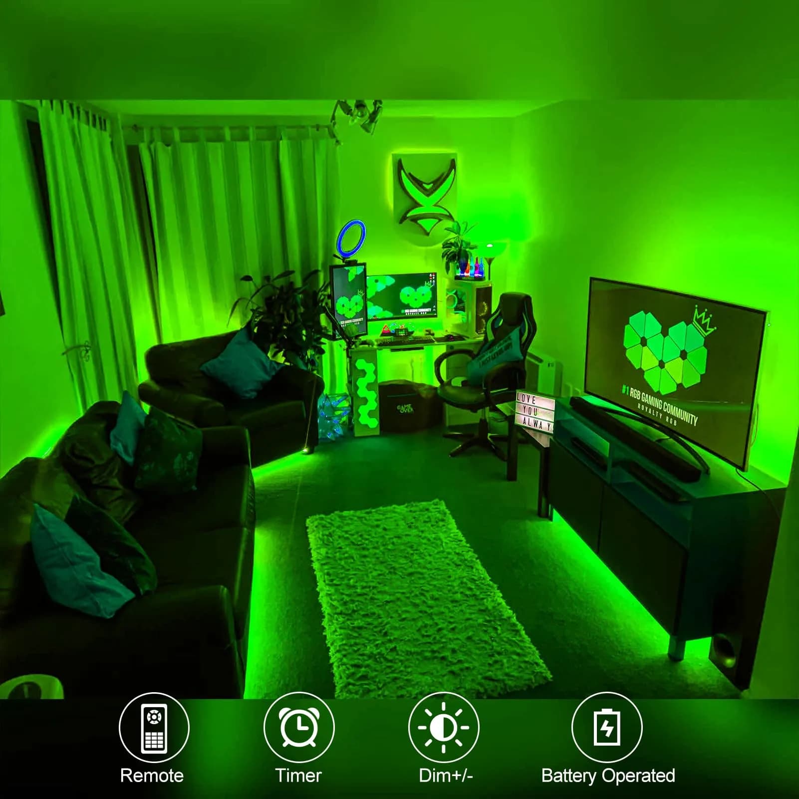 echosari Battery Operated LED Strip Lights White with Remote, 9.8ft (3m) 90LED (Pack of 3) for Decor - view 3