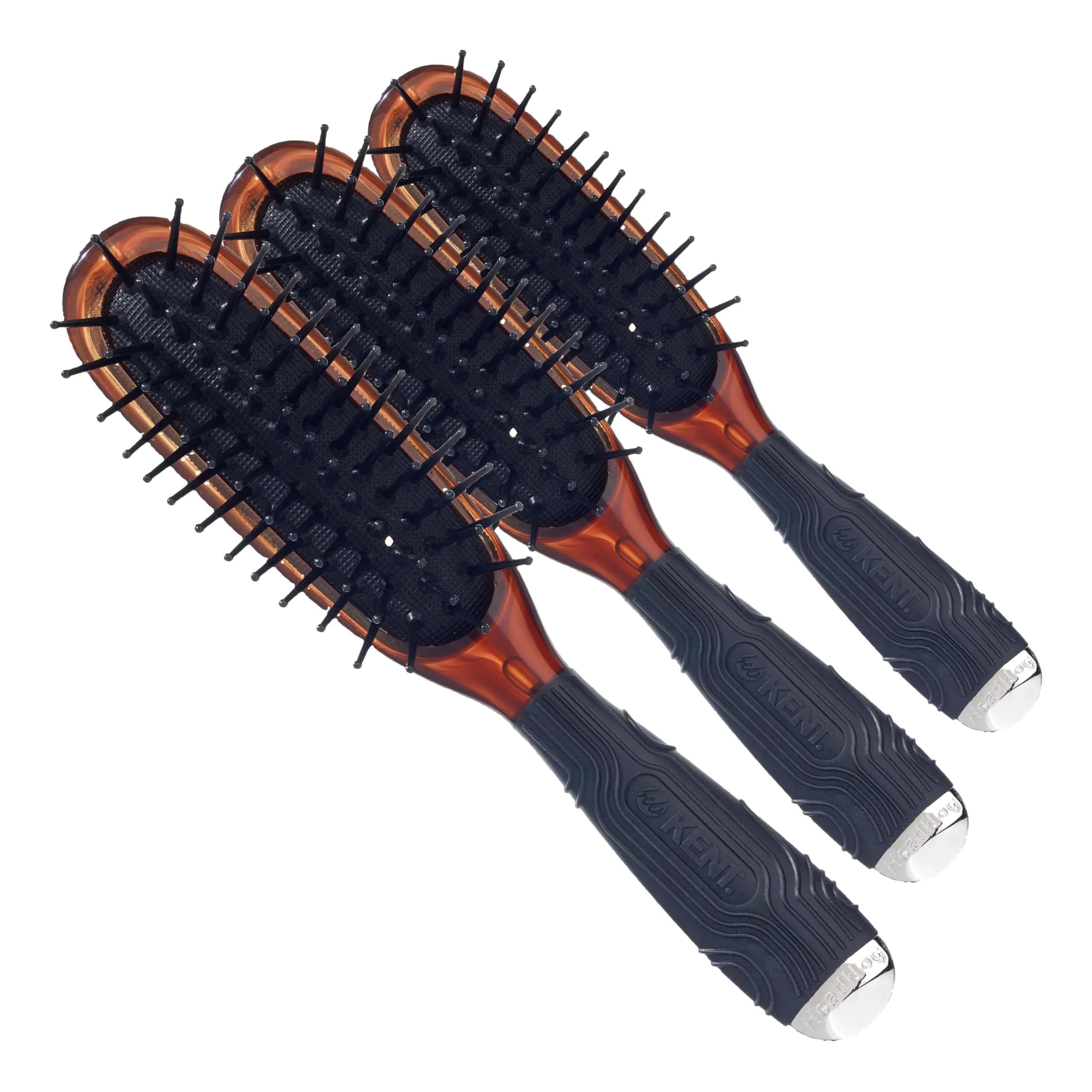 Kent Minihog Detangler Brush Pack of 3 | Anti Static Hair Brush with Rounded Nylon Bristles for All Hair Types — Pack of 3