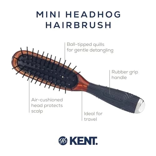 Kent Minihog Detangler Brush Pack of 3 | Anti Static Hair Brush with Rounded Nylon Bristles for All Hair Types thumbnail 4