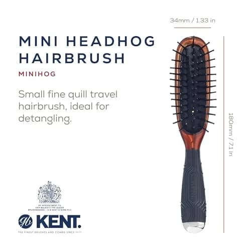 Kent Minihog Detangler Brush Pack of 3 | Anti Static Hair Brush with Rounded Nylon Bristles for All Hair Types thumbnail 2