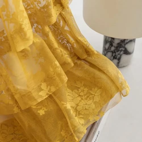 Kotile Mustard Yellow Lace Ruffled Valance for Windows W52xL18 Inch | Vintage Cottage Charm thumbnail 6