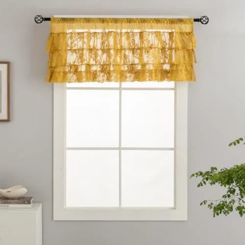 Kotile Mustard Yellow Lace Ruffled Valance for Windows W52xL18 Inch | Vintage Cottage Charm thumbnail 8