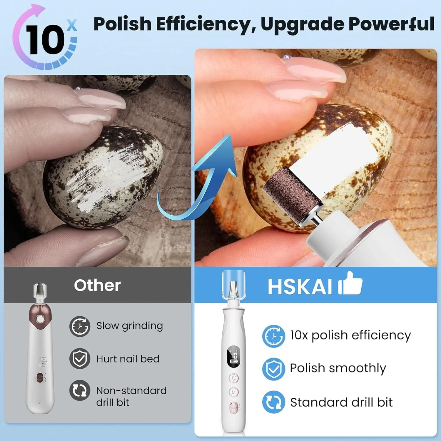 HSKAI Electric Nail File Drill, Toe Nail Grinder for Thick Toenails & Callus, 50-Piece Set | Salon-Quality Home Pedicure - view 2