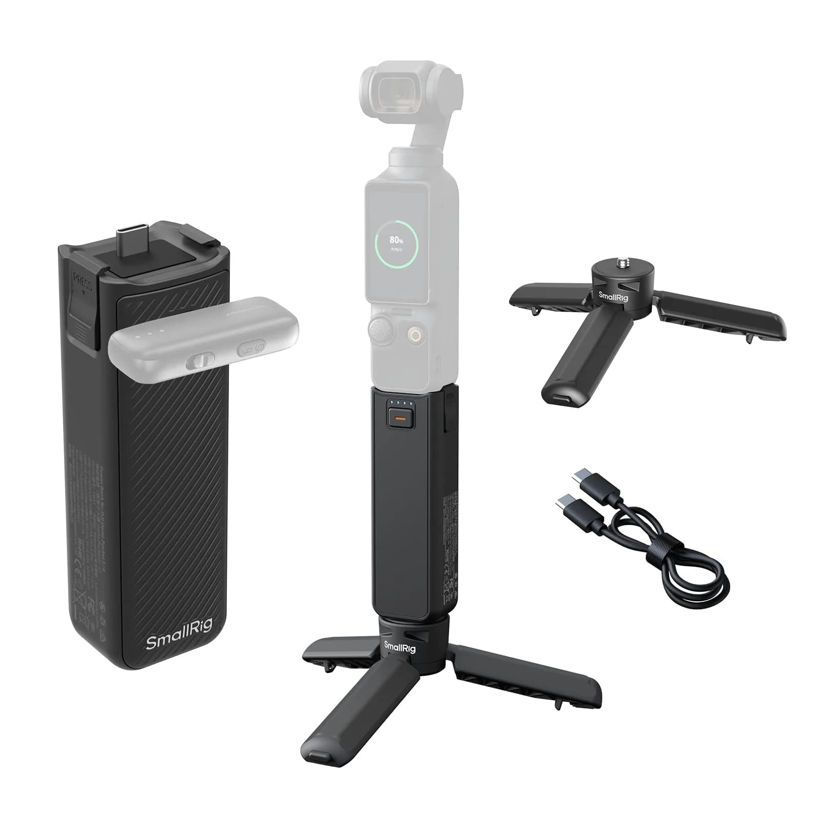SmallRig Pocket 4P/4/3/Xtra Muse Battery Handle 5000mAh with Mini Tripod, 20W Fast Charge | 10.7cm Length