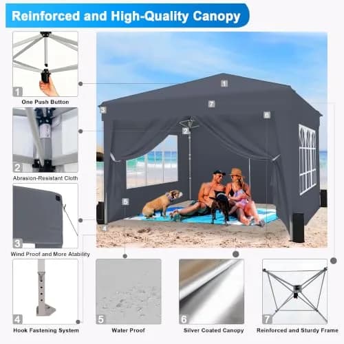 SANWAY 10x10 Pop Up Canopy Tent | Easy One-Person Setup, Waterproof & UV Block | Gray thumbnail 5