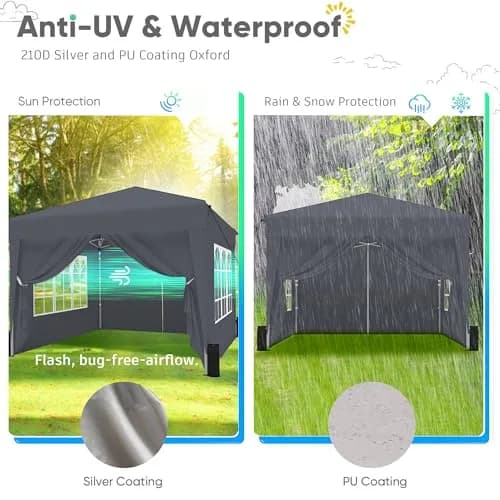 SANWAY 10x10 Pop Up Canopy Tent | Easy One-Person Setup, Waterproof & UV Block | Gray thumbnail 2