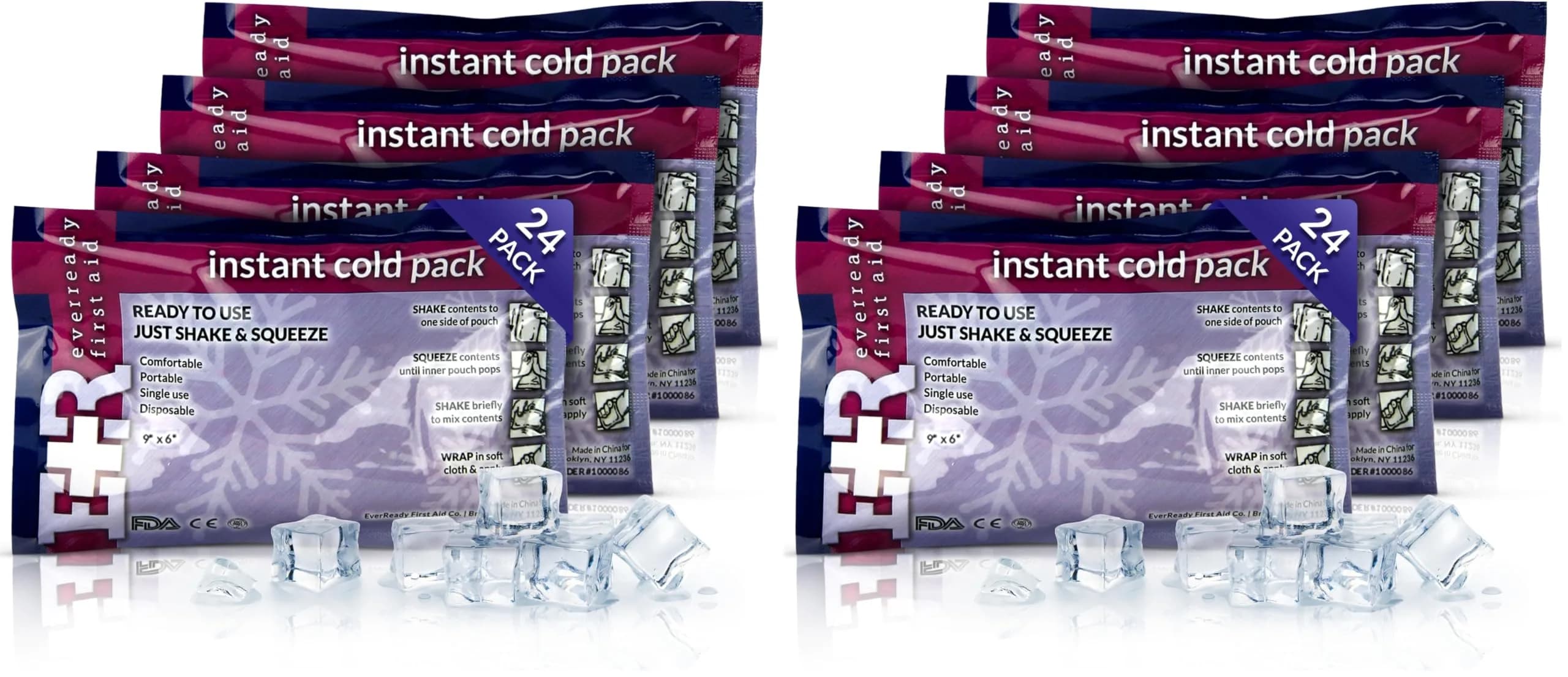 Ever Ready First Aid Disposable Cold Compress Instant Ice Pack 48 Pack | Instant Relief for Injuries, Swelling & Pain — Multicolor