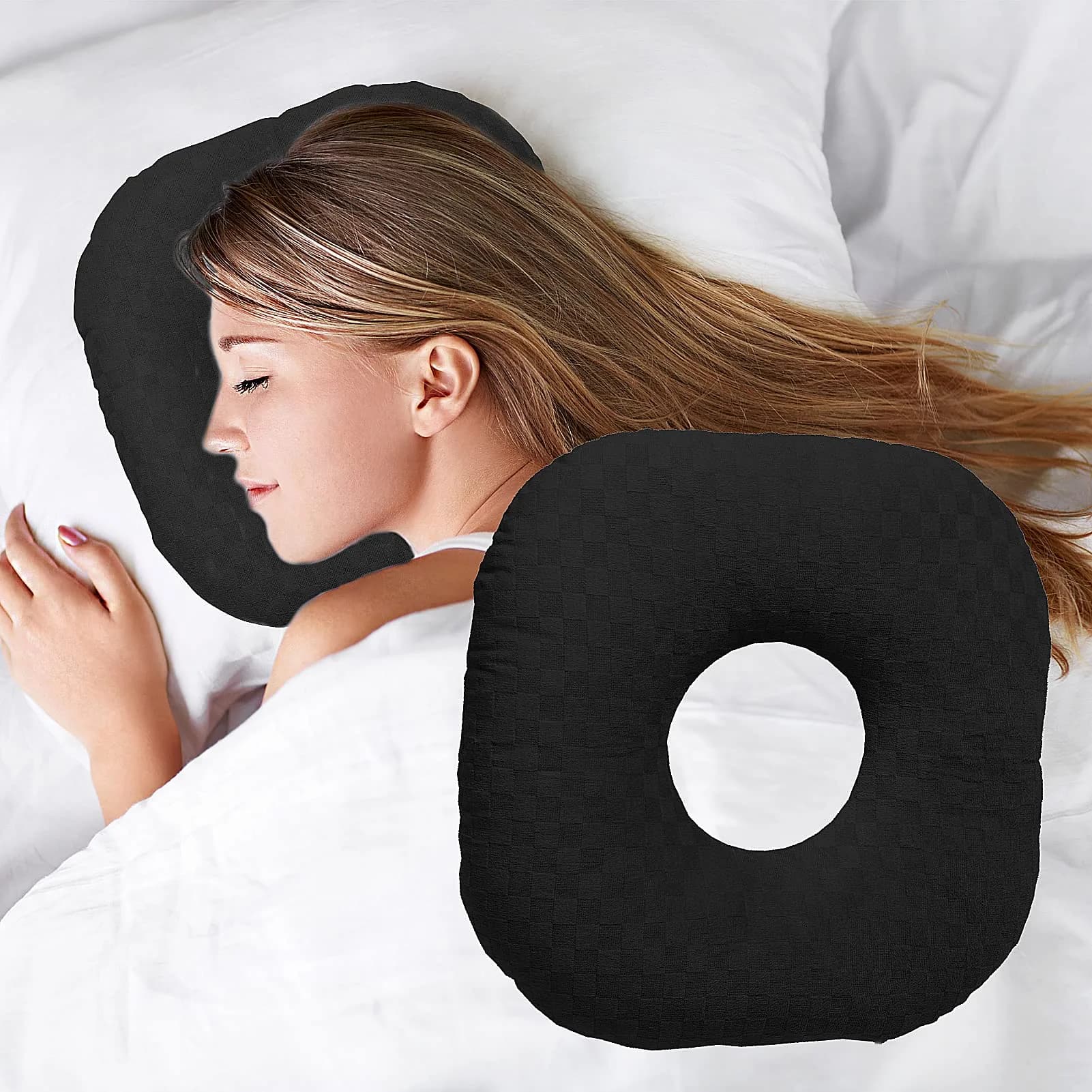 Wuronsa Ear Piercing Pillow with Hole for Cartilage Piercings, CNH Support | Adjustable Cotton Pillow for Side Sleepers (Yellow, 9-inch)