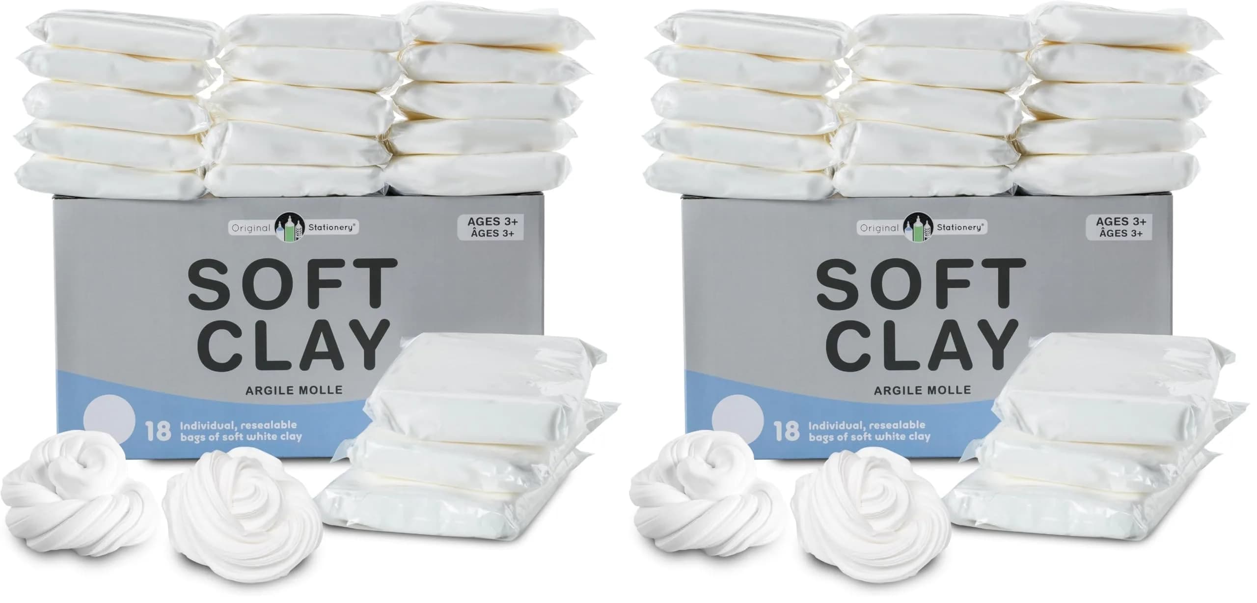 Original Stationery Soft Clay Modeling Compound 3.6kg (Pack of 2, White) | Air Dry Cloud Dough & Butter Slime Clay for DIY Slime Kit, Arts & Crafts — White