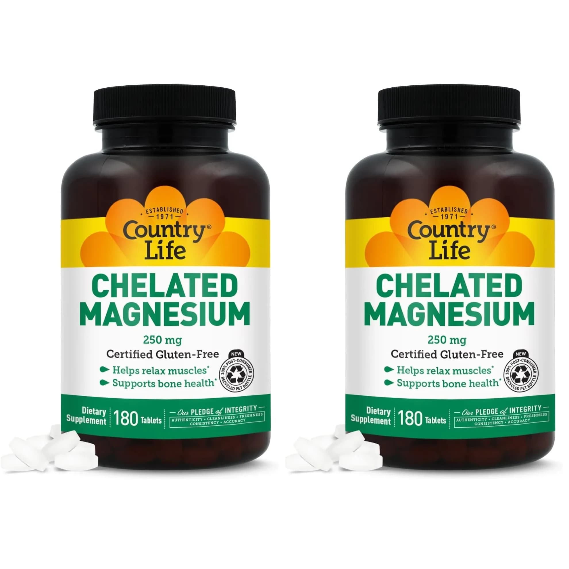 Country Life Chelated Magnesium 250mg 180 Count (Pack of 2) | Supports Heart, Bone & Muscle Health - main product image