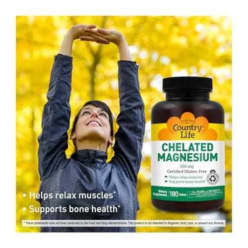 Country Life Chelated Magnesium 250mg 180 Count (Pack of 2) | Supports Heart, Bone & Muscle Health thumbnail 4