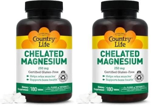 Country Life Chelated Magnesium 250mg 180 Count (Pack of 2) | Supports Heart, Bone & Muscle Health thumbnail 1