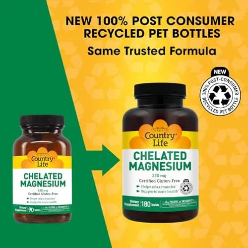 Country Life Chelated Magnesium 250mg 180 Count (Pack of 2) | Supports Heart, Bone & Muscle Health thumbnail 2