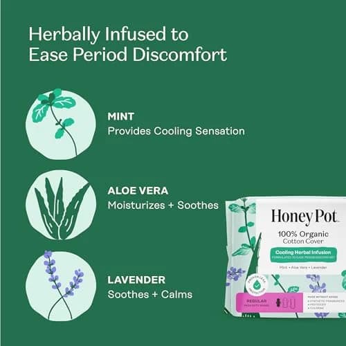 The Honey Pot Company Herbal Sanitary Pads with Wings, Regular Flow 60 Count (20 Count x 3 Packs) | OCS Certified Organic Cotton Cover thumbnail 3