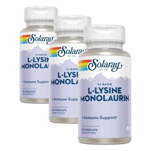 SOLARAY L-Lysine Monolaurin Immune Support Supplement 500 mg Each, 180 VegCaps (Pack of 3) | Immune System Support thumbnail 1