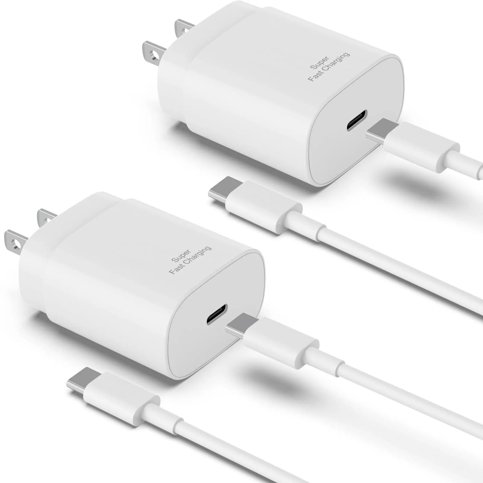 Qntry Type C Charger Fast Charging 25W | 2 Pack with 6FT Cable for Samsung, Pixel, iPhone — White